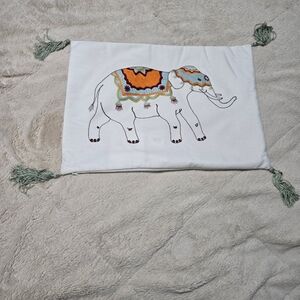 Embroidered Elephant Throw Pillow Case with Colorful Tassel Decor